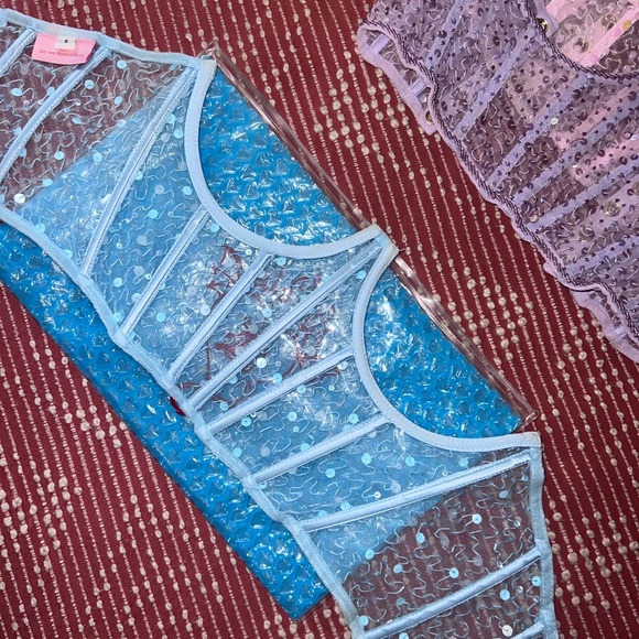 Small Blue Mesh Rhinestone Underbust Corset - Picture 5 of 7